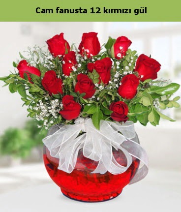 Cam içerisinde 12 adet kırmızı gül  Ağrı internetten çiçek satışı 