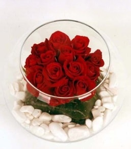 Cam fanusta 11 adet kırmızı gül  Ağrı çiçek gönderme 